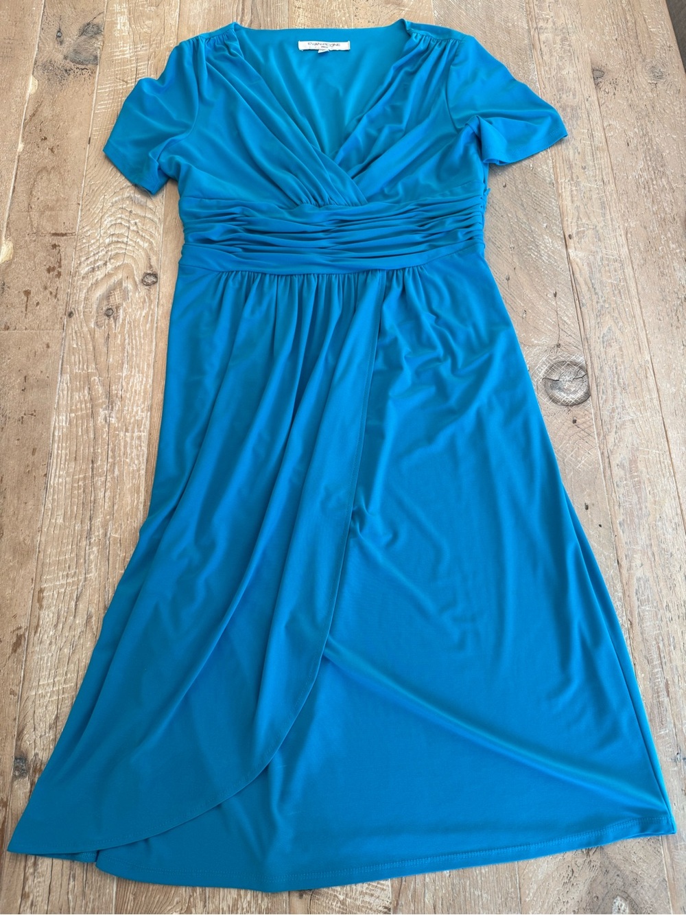 Evan Picone Teal Wrap-Style Short Sleeve Dress 12